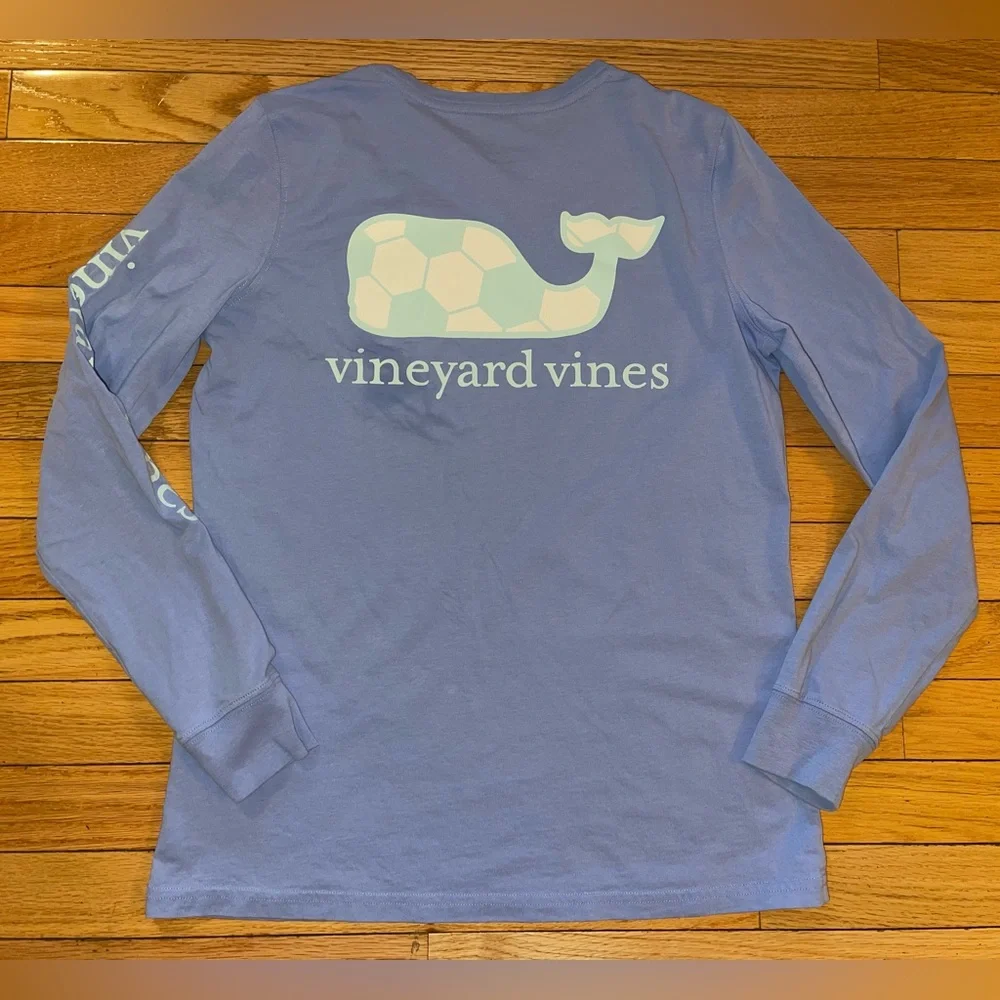 VINEYARD VINES Blue Soccer Whale Long Sleeve Pocket T-Shirt Women’s XS - Picture 5 of 5